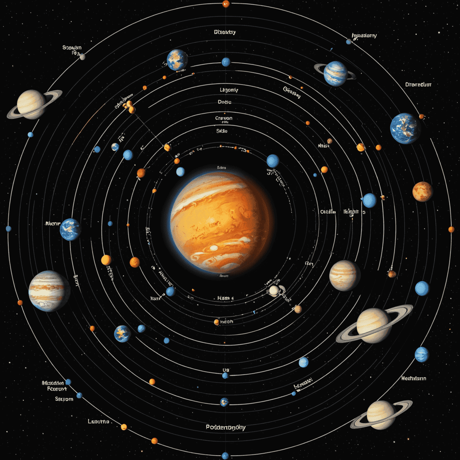 Schema planetarischer Bahnen und ihrer gegenseitigen Positionen im Sonnensystem